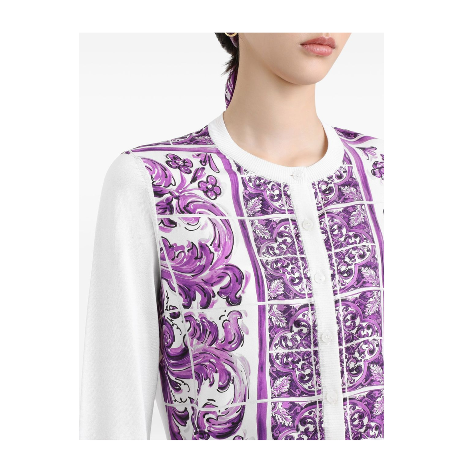 Majolica-print silk cardigan - Image 4