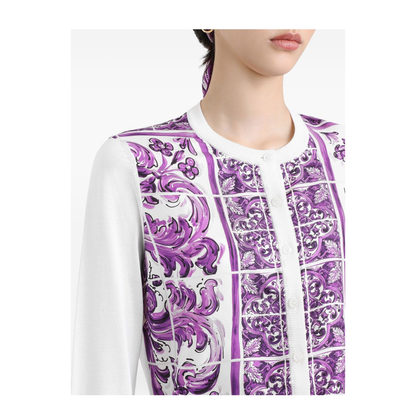 Majolica-print silk cardigan - Image 4