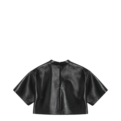 Black Cropped Leather Top - Image 2