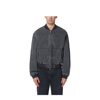 Black Washed Cotton Bomber Jacket - Image 1
