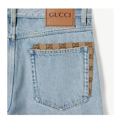Washed Denim Pant with Insert in Light Blue - Image 3