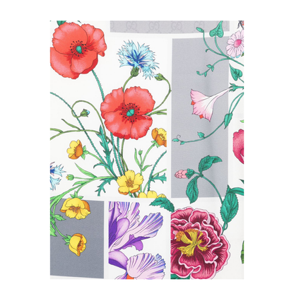 Printed Silk Twill Carré in Light Grey and Multicolour - Image 2