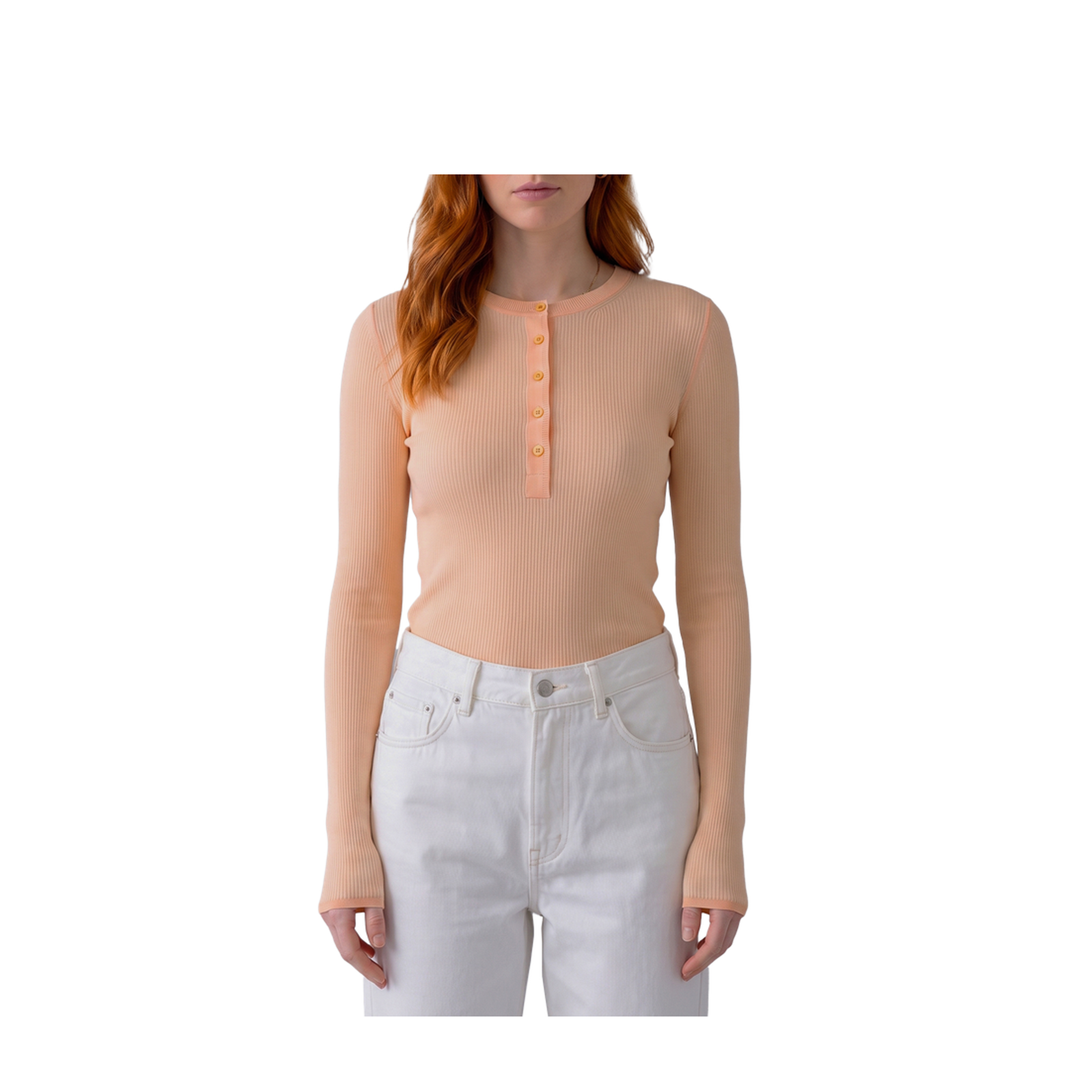 Bleached Orange Ribbed Top - Image 1