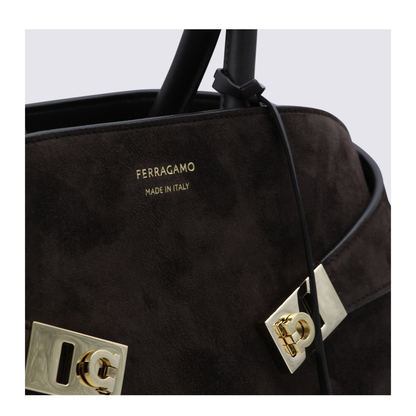 Dark Brown Leather Hug S Suede Top Handle Bag - Image 4