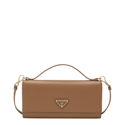 Caramel Saffiano Leather Wallet With Shoulder Strap - Image 1