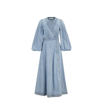 Indra Denim Wrap Midi Dress - Image 1