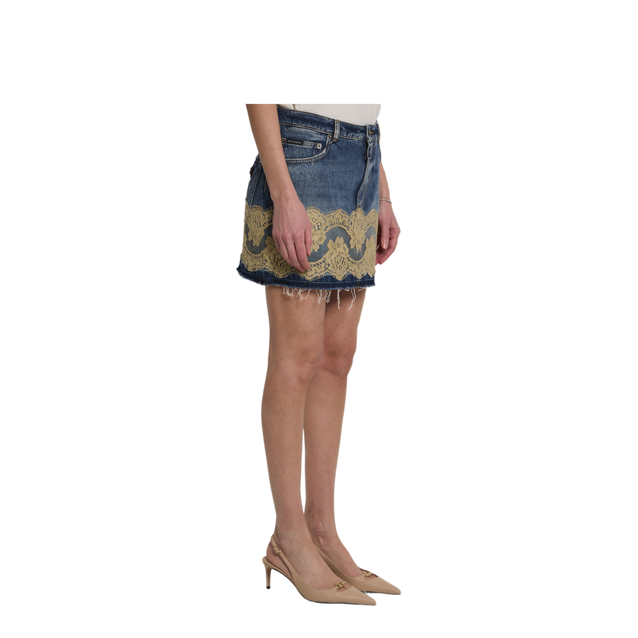 Denim Mini Skirt with Lace - Image 2