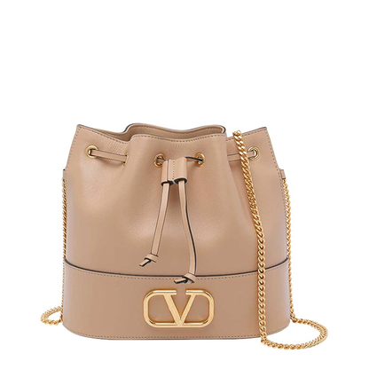 VLogo Signature Mini Nappa Leather Bucket Bag - Sand - Image 1