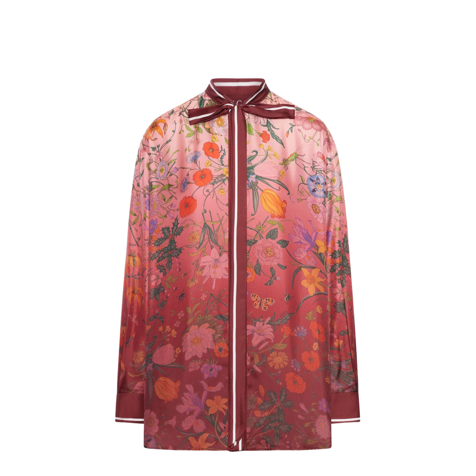 Printed Silk Shirt with Neck Bow in Pink and Rosso Ancora Red - Image 1