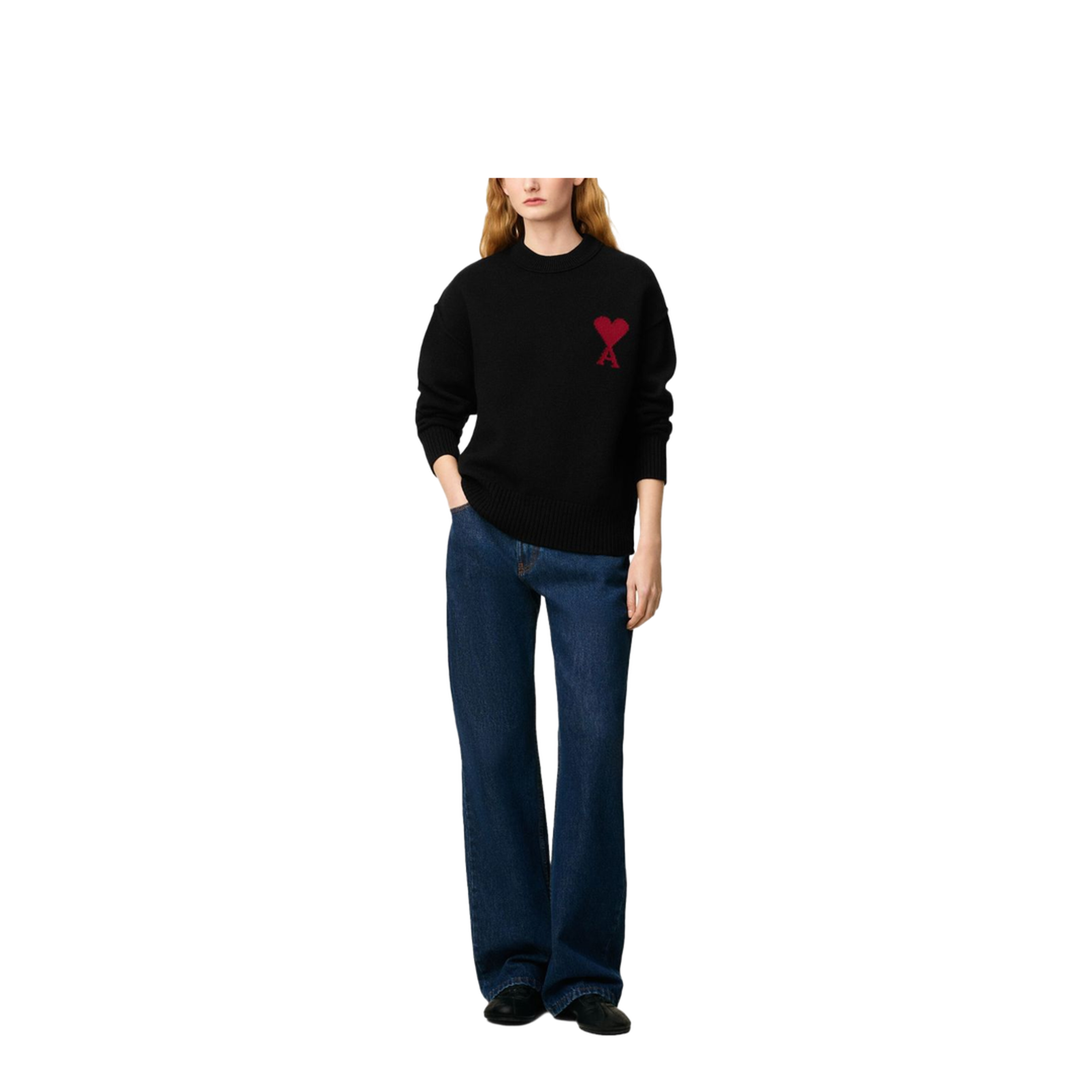 Black Wool De Coeur Crewneck Sweater - Image 2