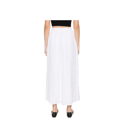 Embroidered Midi Skirt in Cotton Cambric - White - Image 4