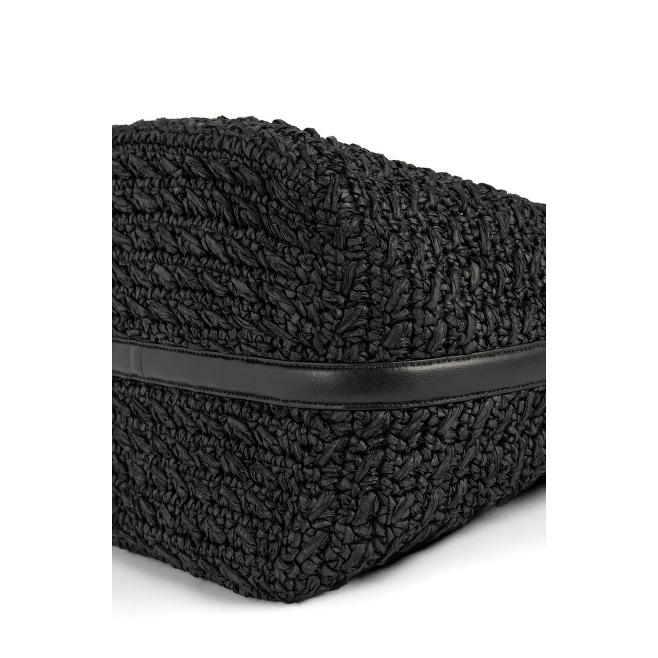 Raffia Belted Tote Bag - Black - Image 4