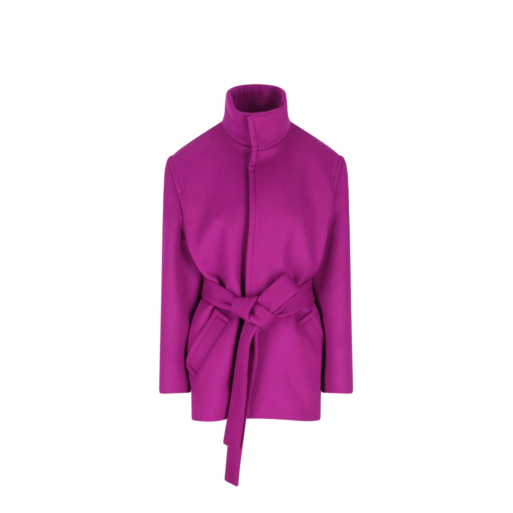 Boxy Belted Coat in Wool in Purple - Image 1