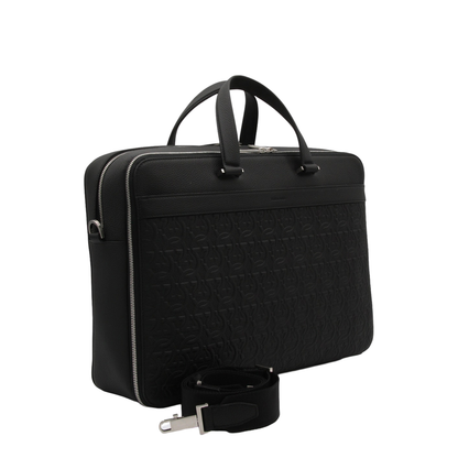 Salvatore Black Leather Business Gancini Top Handle Bag - Image 6