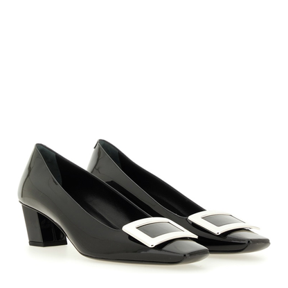 black calfskin pumps with buckle and wide heel - Image 2