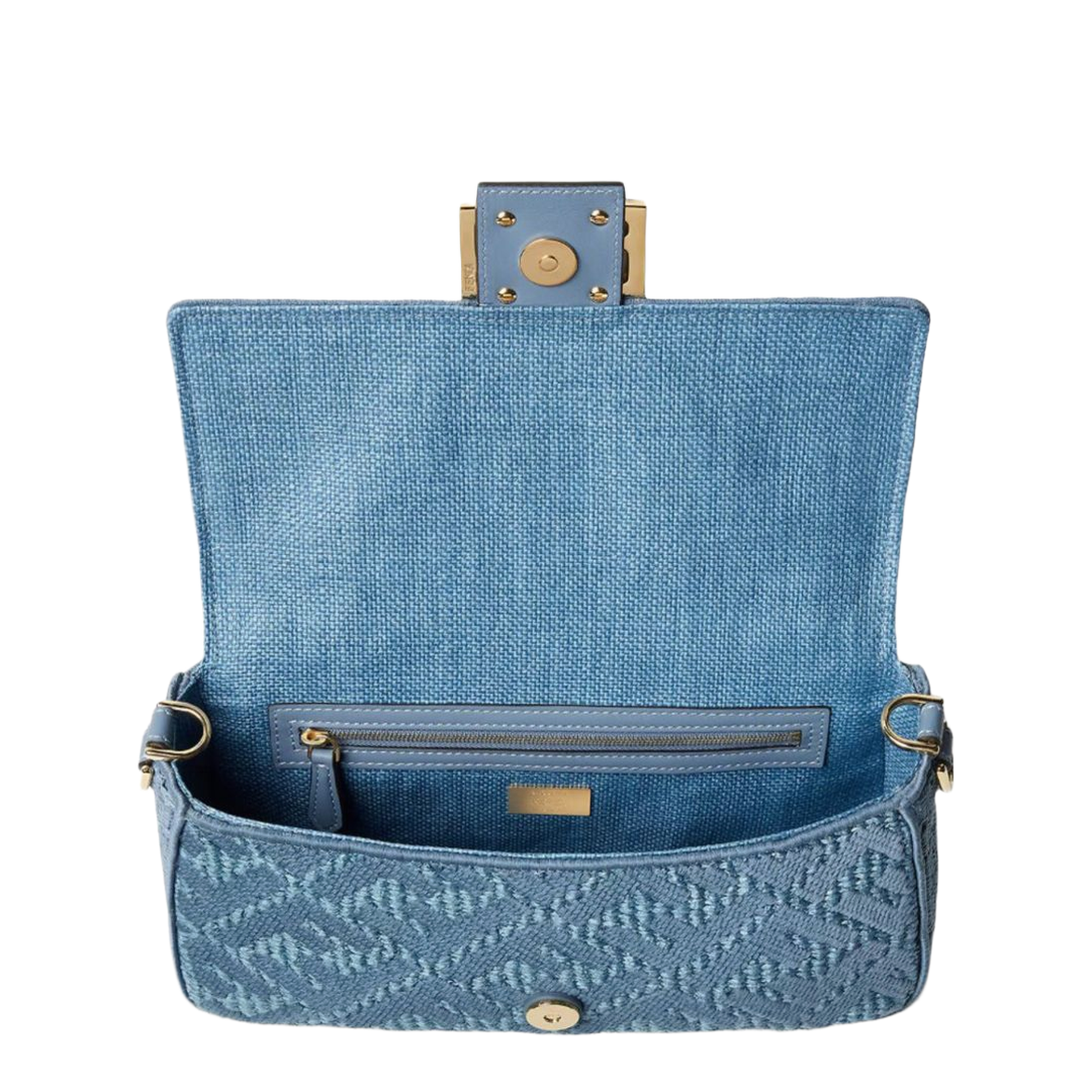 Baguette Raffia-Effect Shoulder Bag - Blue - Image 3