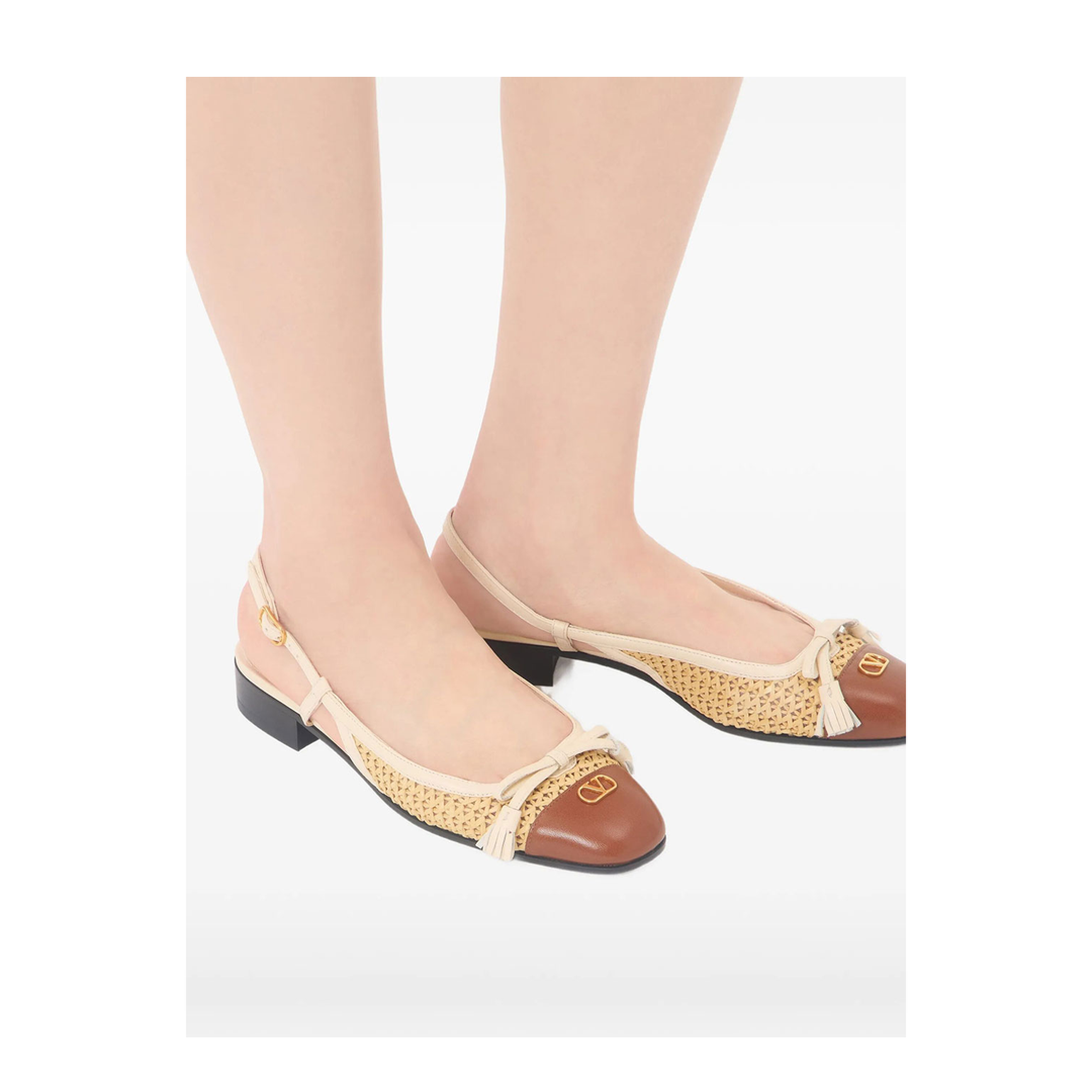 Leather and Raffia Slingback Ballerinas - Image 7