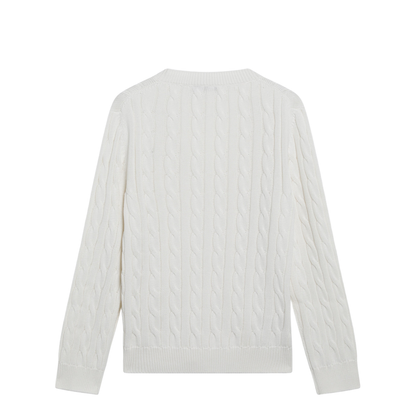 White Cable-Knit V-Neck Jumper - Image 2