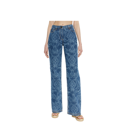 Jacquard Denim Jeans With Ornamental Pattern - Image 5