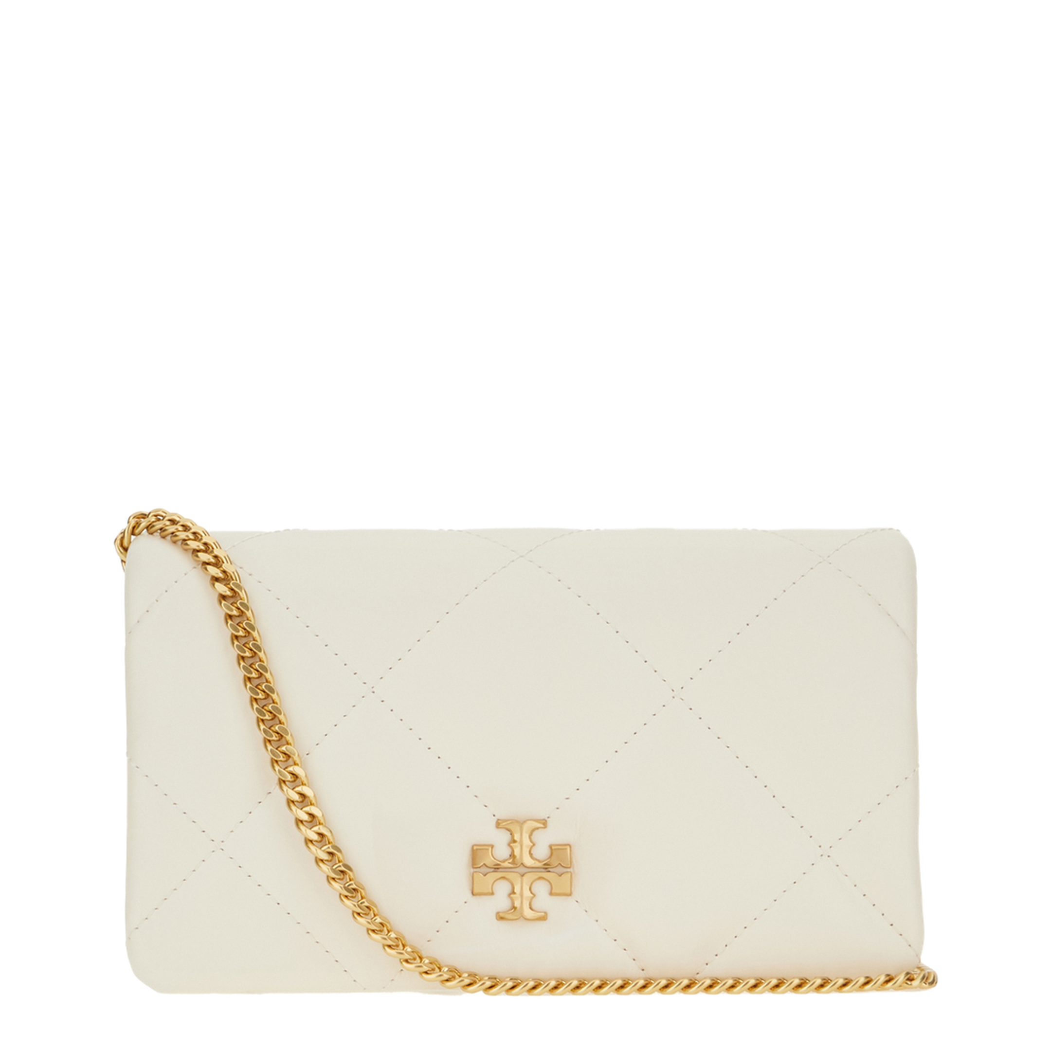 Kira Diamond Quilt Leather Crossbody Bag - Warm White - Image 1