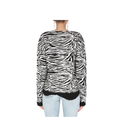 Black White Wool Mohair Blend Zebra-Pattern Ripped Jumper - Image 3