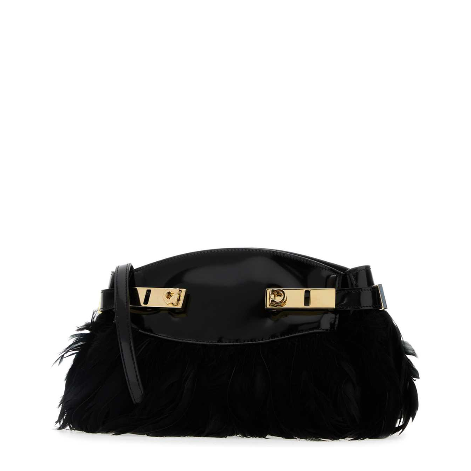 Black Leather And Feathers Hug Clutch - Image 2