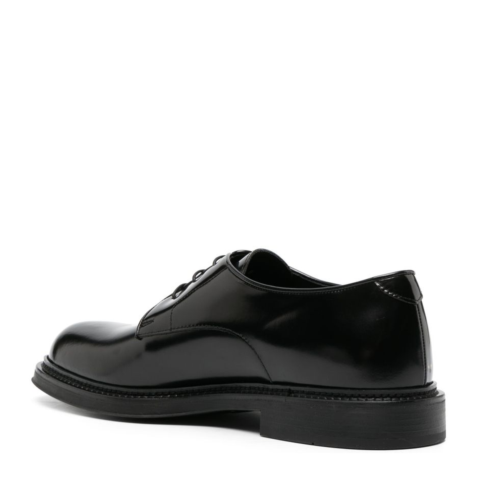 Black Calf Leather Patent Finish Panelled Design Lace-Up Shoes - Image 3