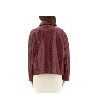 Oversized Leather Jacket with Embossed GG - Image 3