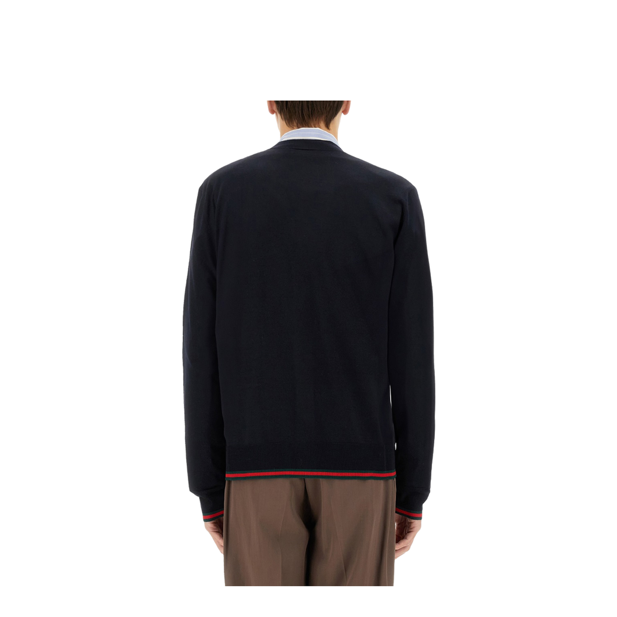 Wool Knit Cardigan with Web in Dark Blue - Image 3