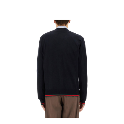 Wool Knit Cardigan with Web in Dark Blue - Image 3