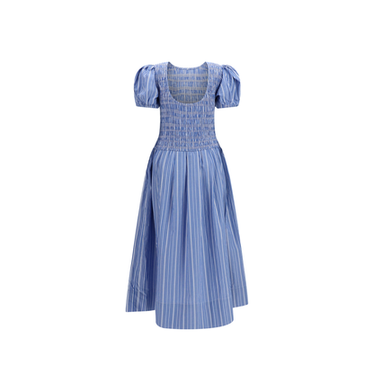 Striped Cotton Dress with Puff Sleeves - Image 2