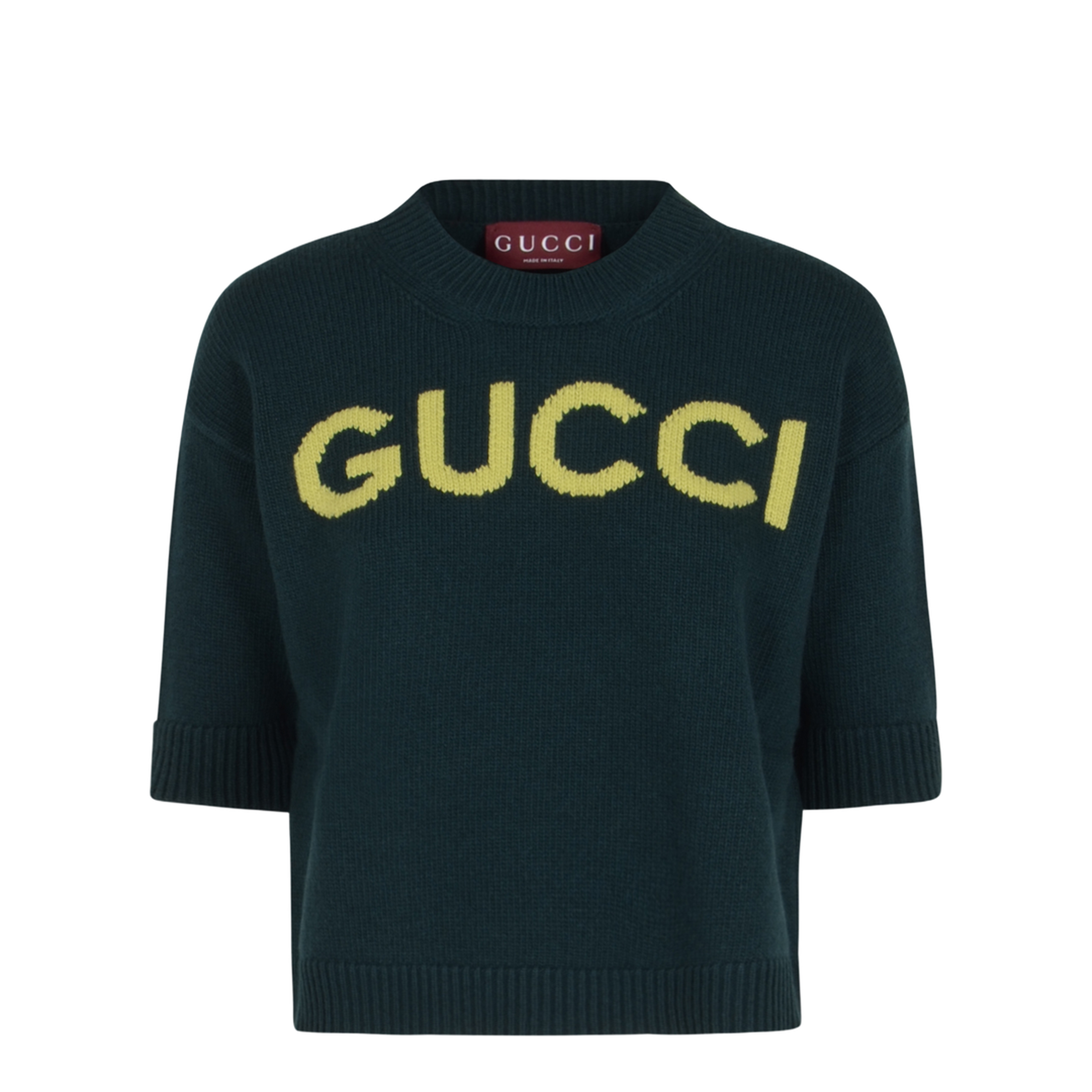 Soft Wool Top with Intarsia in Dark Green - Image 1