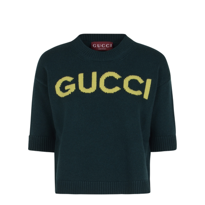 Soft Wool Top with Intarsia in Dark Green - Image 1