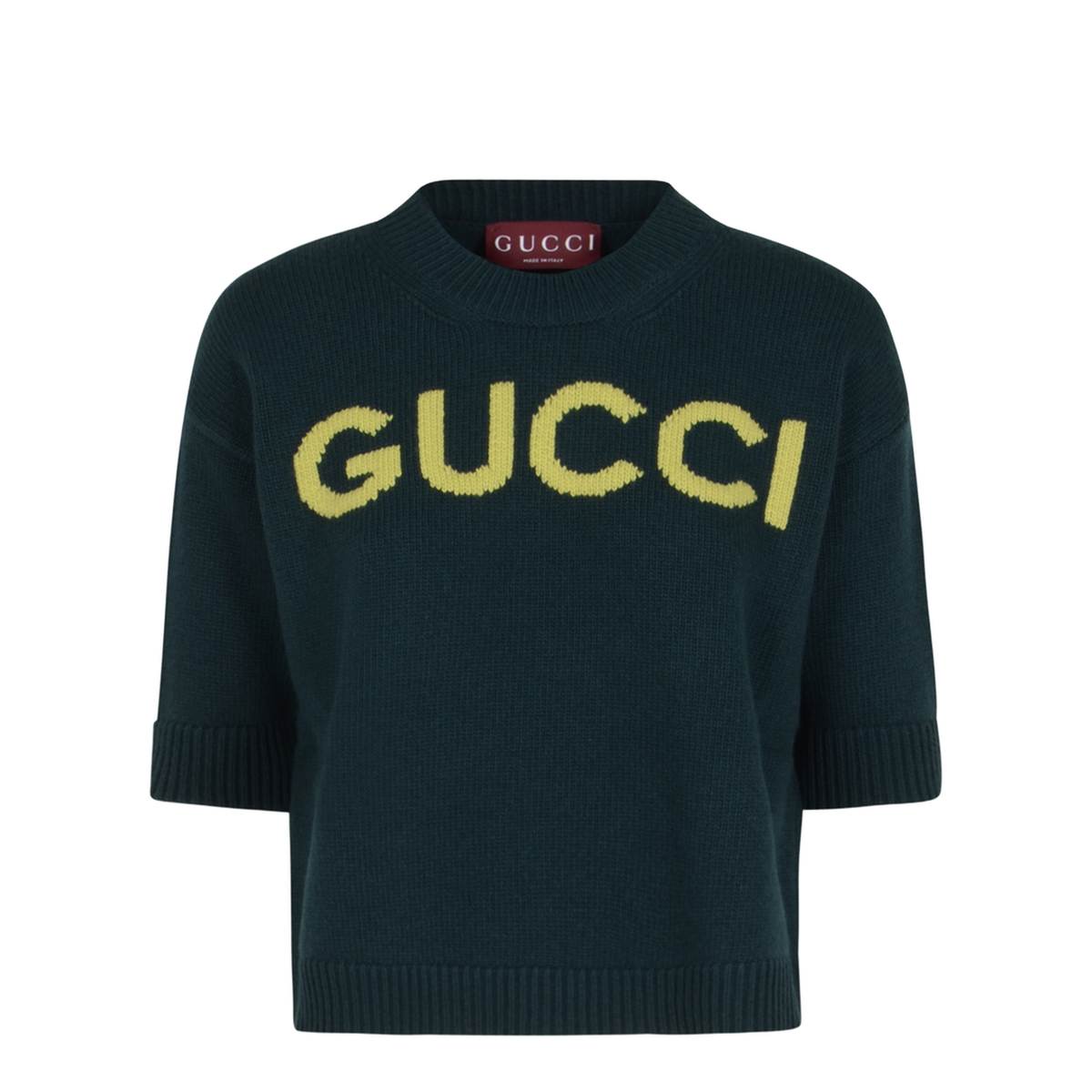 Soft Wool Top with Intarsia in Dark Green - Image 1