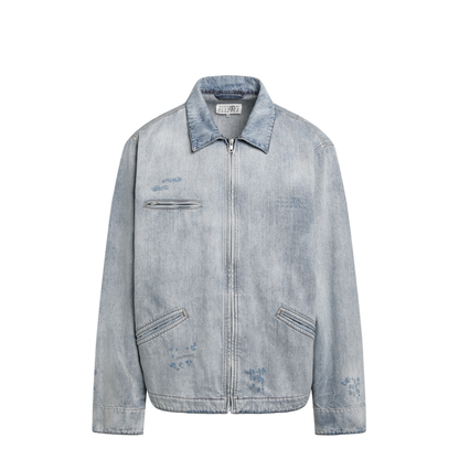 Washed Blue Zip-Up Denim Jacket - Image 1