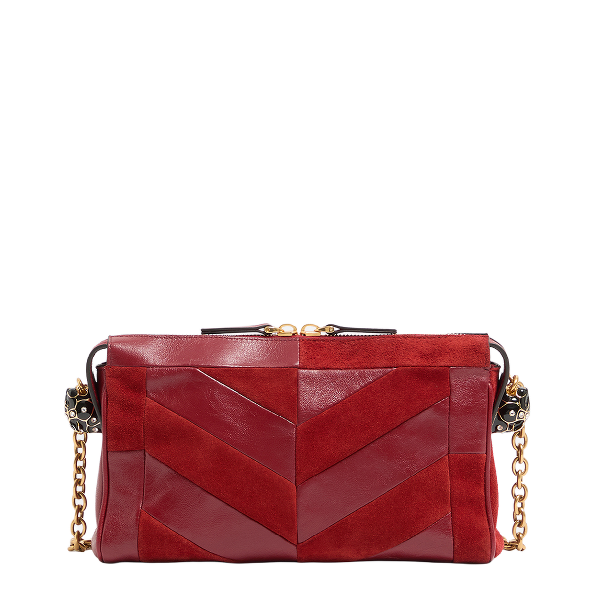 Panthea Small Suede Leather Patchwork Shoulder Bag - Red - Image 3