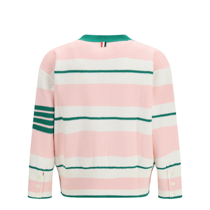 Classic Stripe Seed Stitch V Neck Cardigan - Image 2