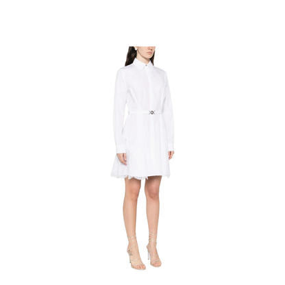 Belted Cotton Shirt Dress - White - Image 3