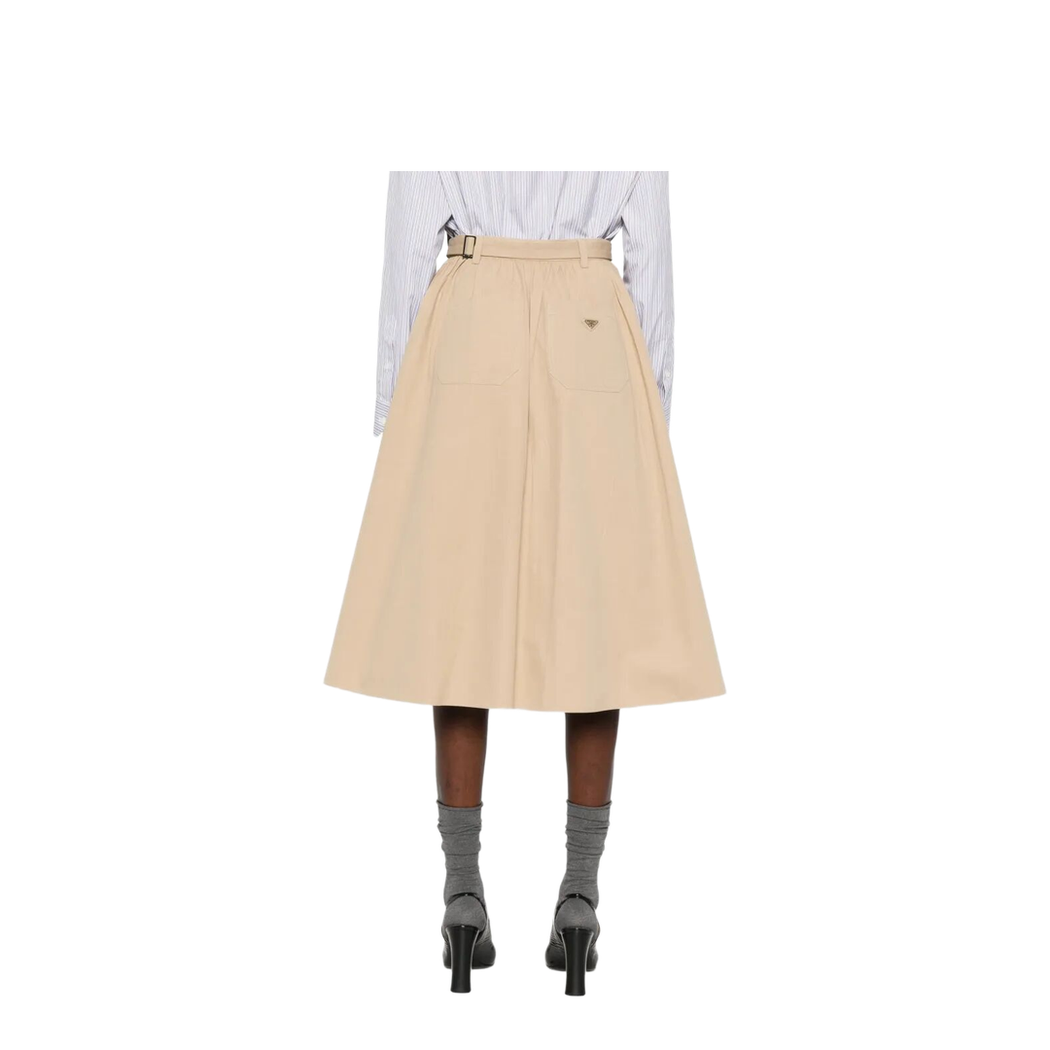 Button-Detail Belted Cotton Midi Skirt - Image 3