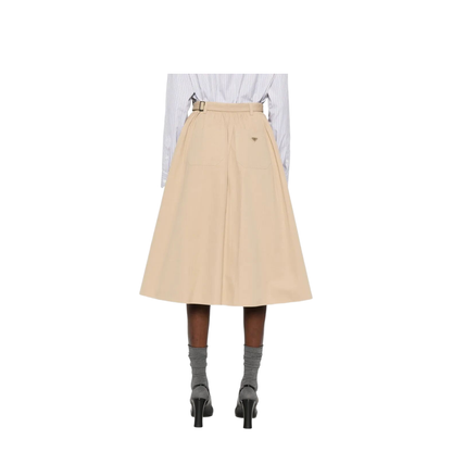 Button-Detail Belted Cotton Midi Skirt - Image 3