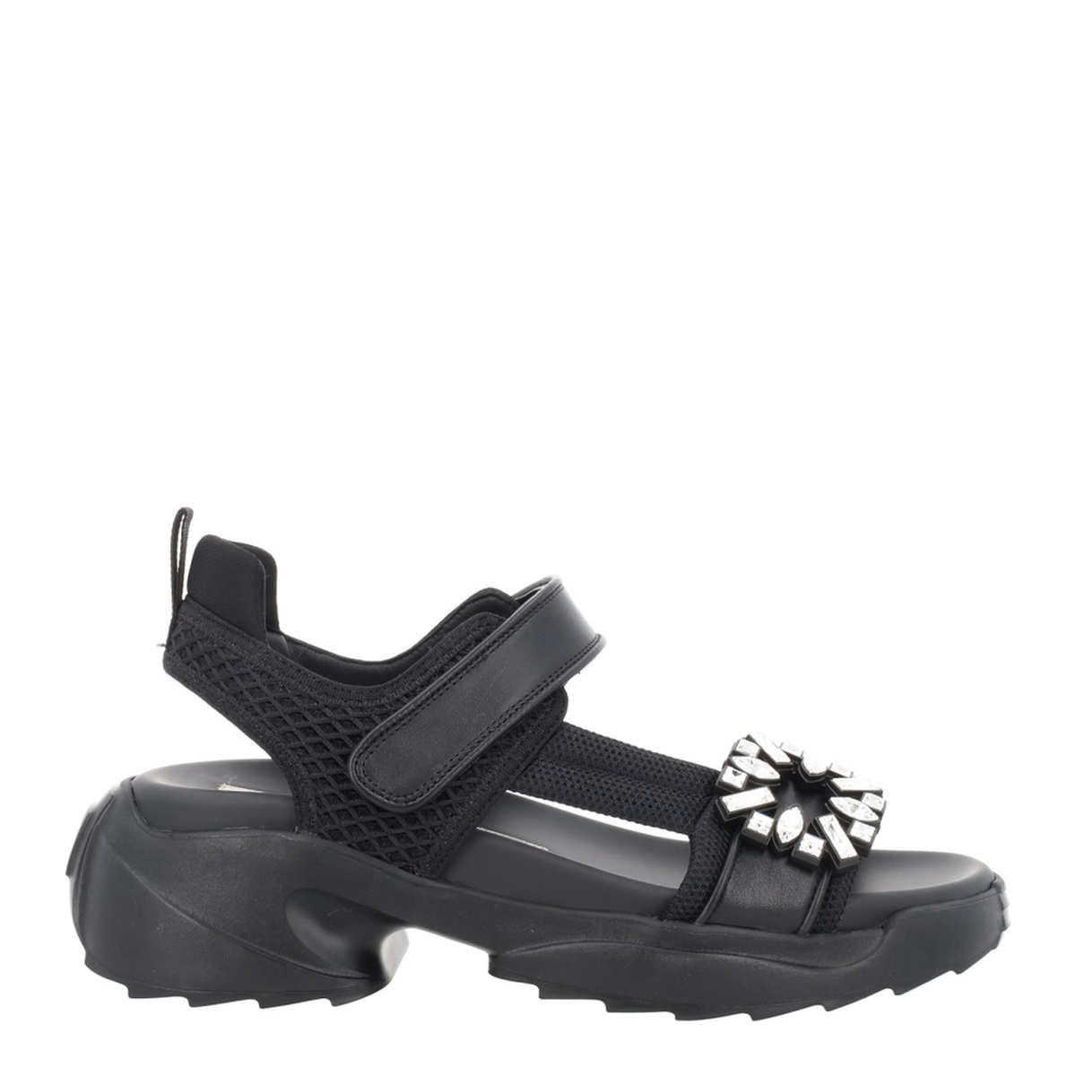 On The Run Black Leather And Textile Sandals - Image 1