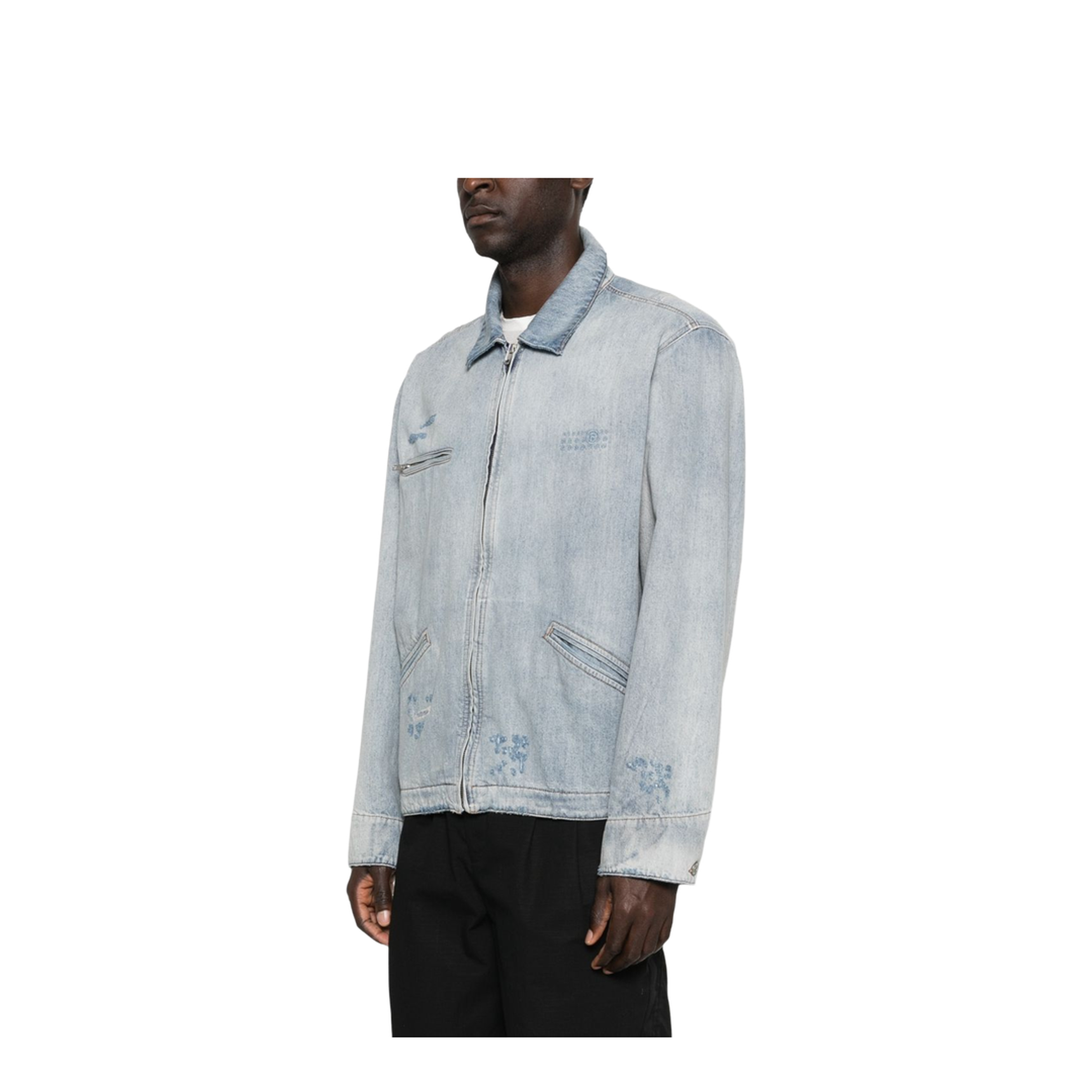 Washed Blue Zip-Up Denim Jacket - Image 5