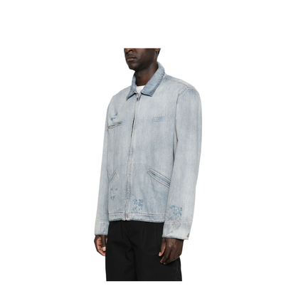 Washed Blue Zip-Up Denim Jacket - Image 5