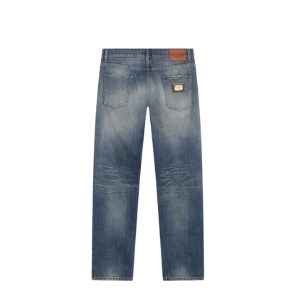 Blue Washed-Effect Jeans with Logo Plaque - Image 2