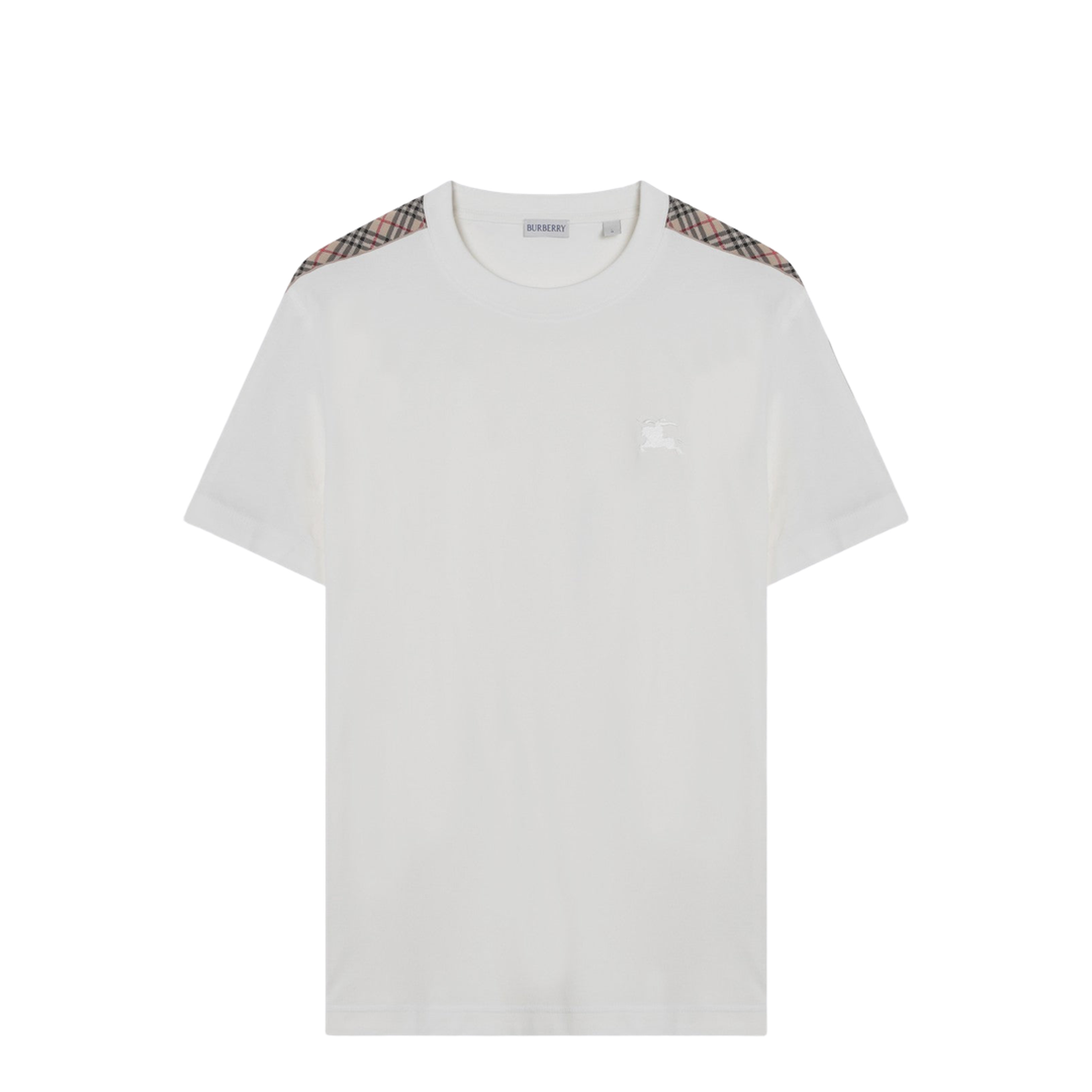 White T-shirt with Check-patterned Stripe - Image 1