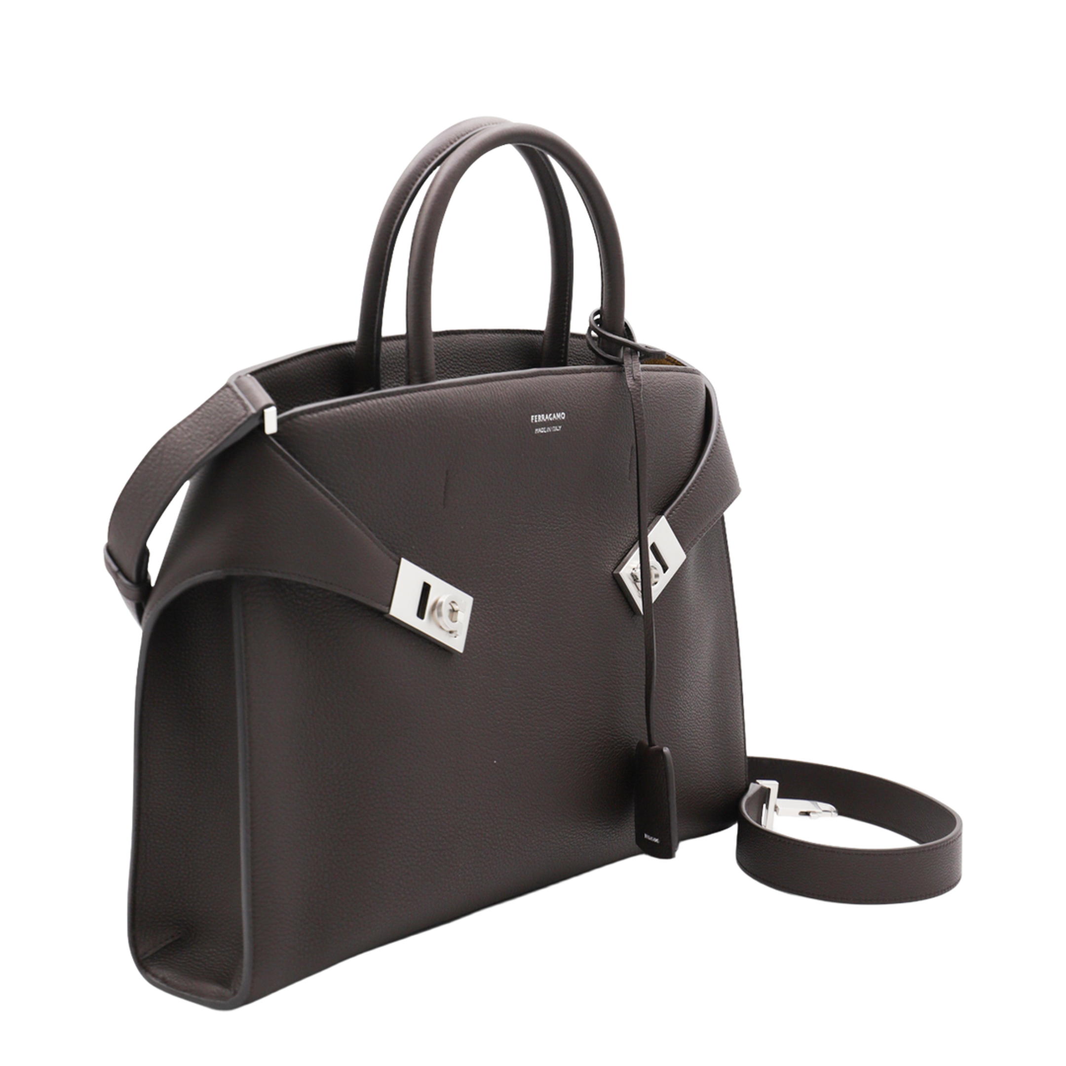 Dark Brown Leather Hug Top Handle Bag - Image 3