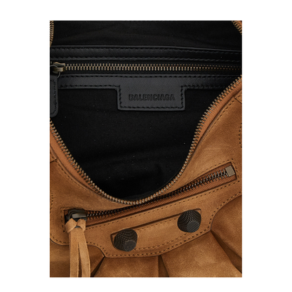 Le Cagole Small Waxed Suede Calfskin Shoulder Bag - Camel - Image 4