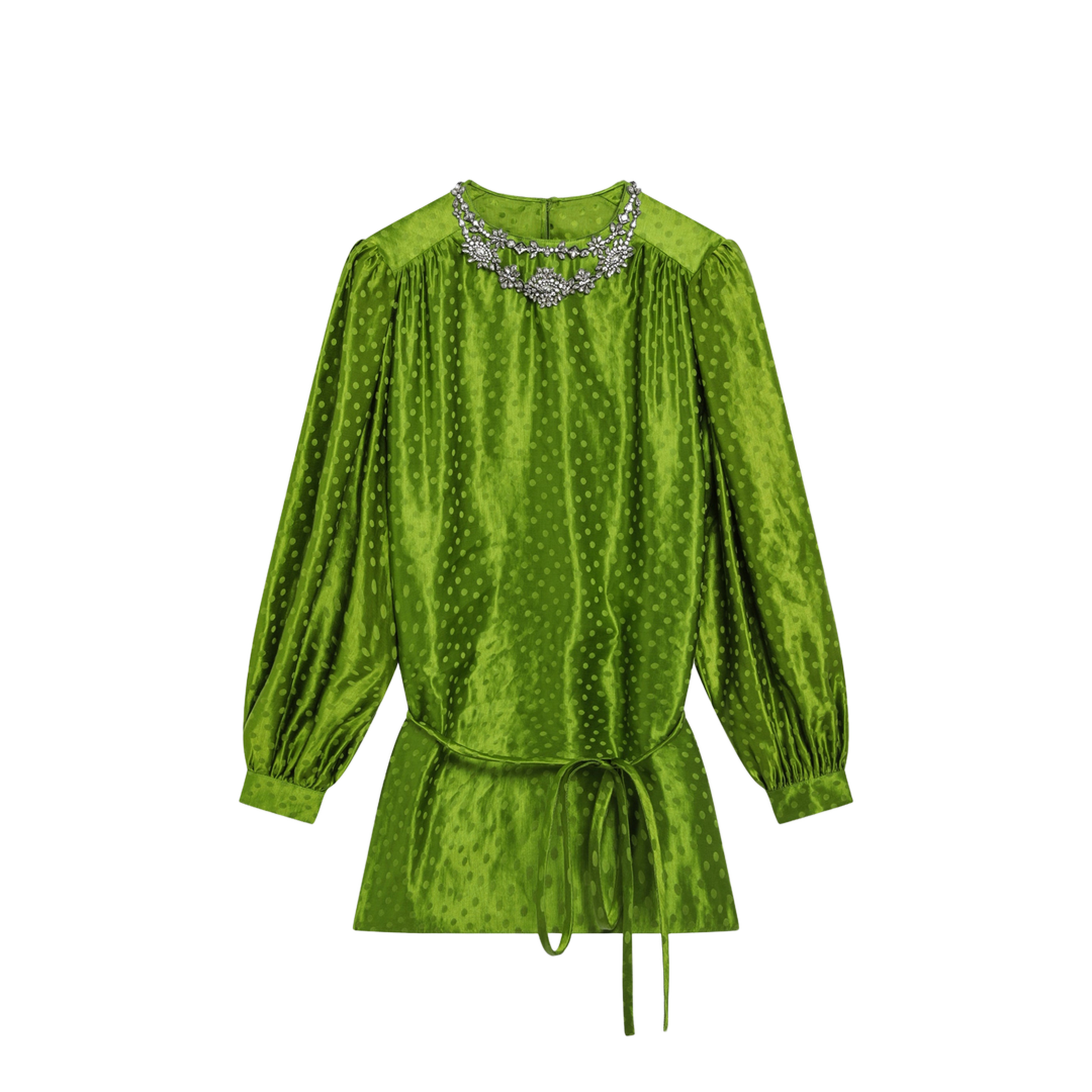 Avocado Polka-Dot Silk-Blend Jacquard Mini Dress - Image 1