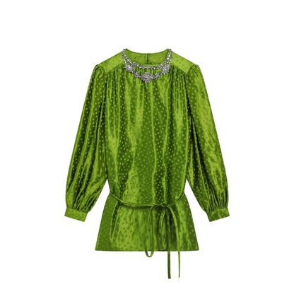 Avocado Polka-Dot Silk-Blend Jacquard Mini Dress - Image 1