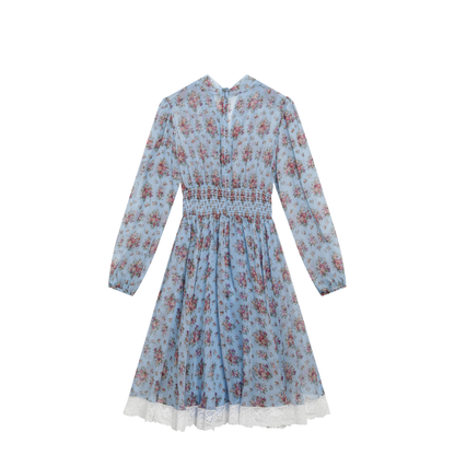Floral Bouquet-Print Chiffon Dress in Light Blue - Image 2
